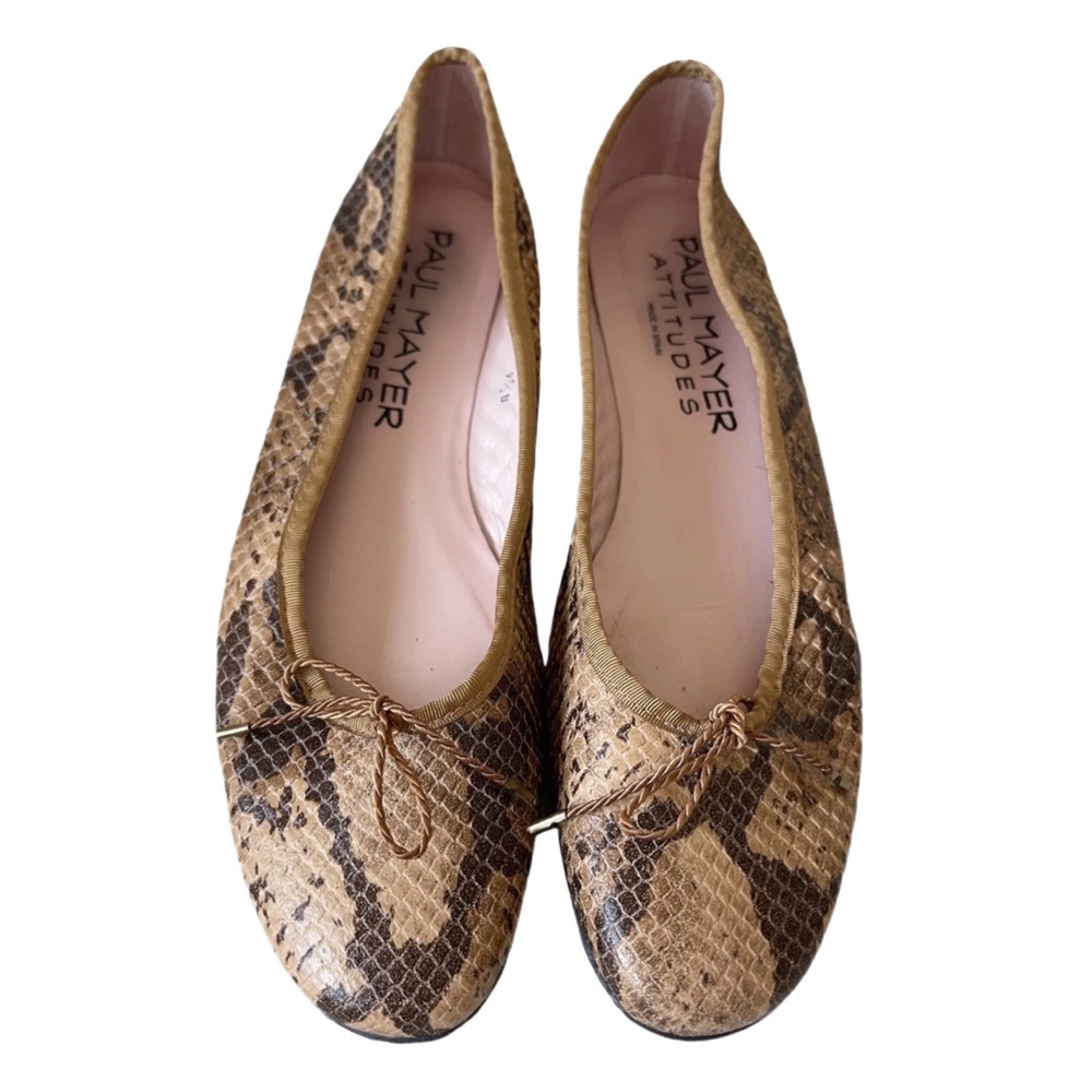 Paul Mayer Tan and Brown Snakeskin Ballet Flats